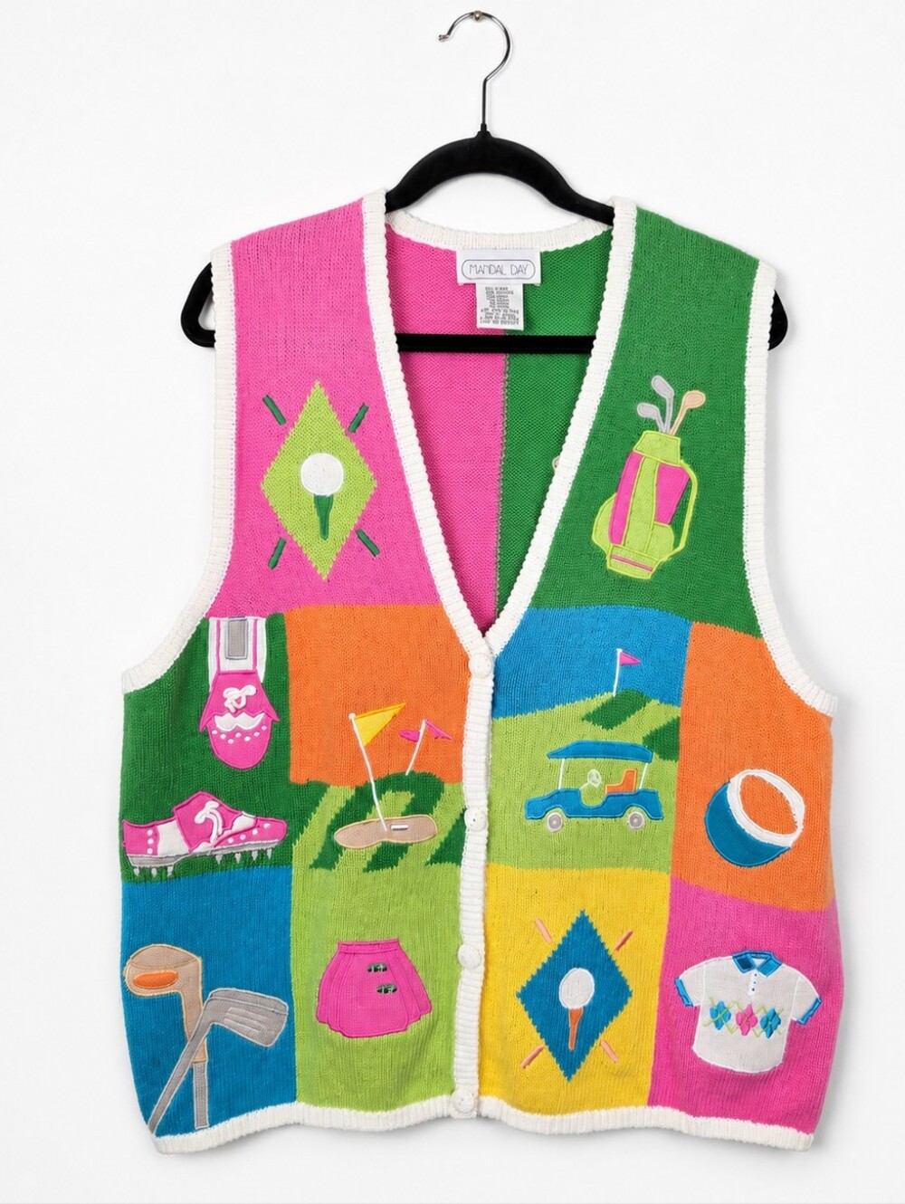 Vintage 90s Mandal Bay Golf Sweater Vest NWT XXL Patchwork Golfcore Grandpa Core